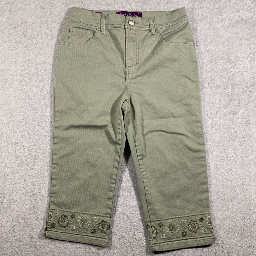 Gloria Vanderbilt Amanda Capri Women 6P Green Embroidered Hem‎ High Rise Pants - Picture 2 of 16